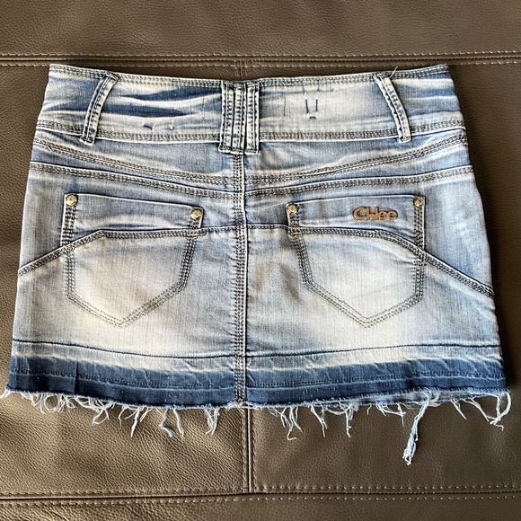 GOURD Jeans Y2K Denim Micro Mini Skirt Fringe Hippie Boho Distressed Blue 28 M - Picture 4 of 9